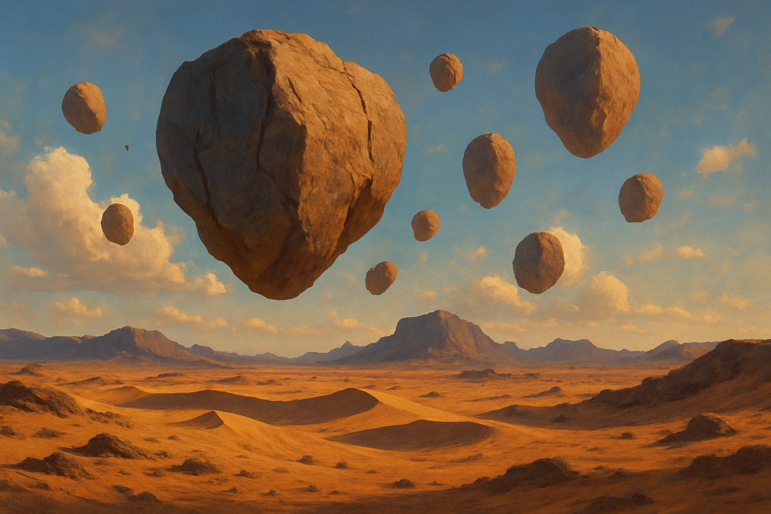 Surreal landscape with floating rocks